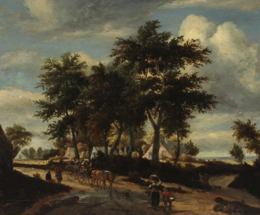 Paesaggio con villaggio e figure - attribuito